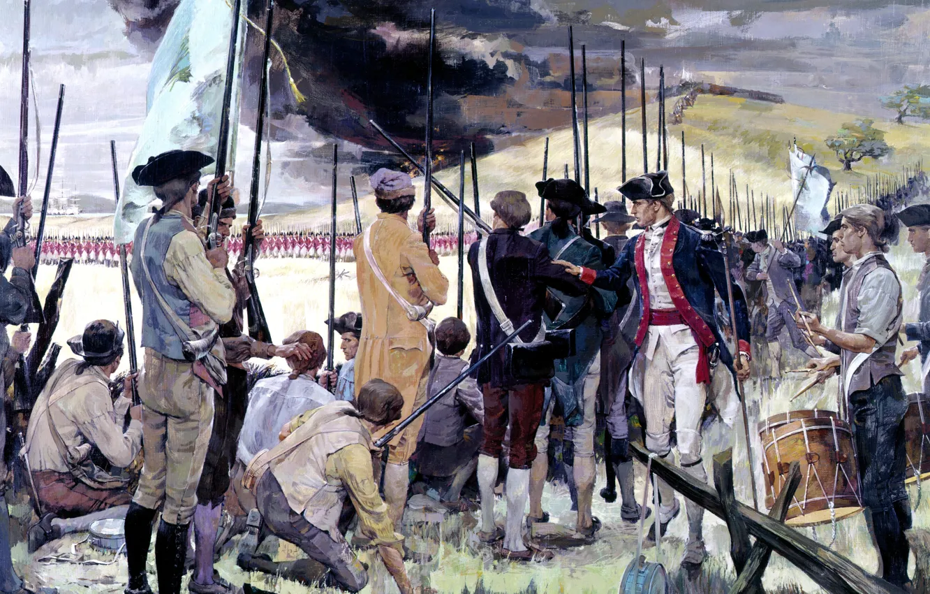 Фото обои масло, картина, Бостон, Массачусетс, хост, Банкер Хилл, «Битва при Банкер Хилл&ampquot;, 17 июня 1775 г.
