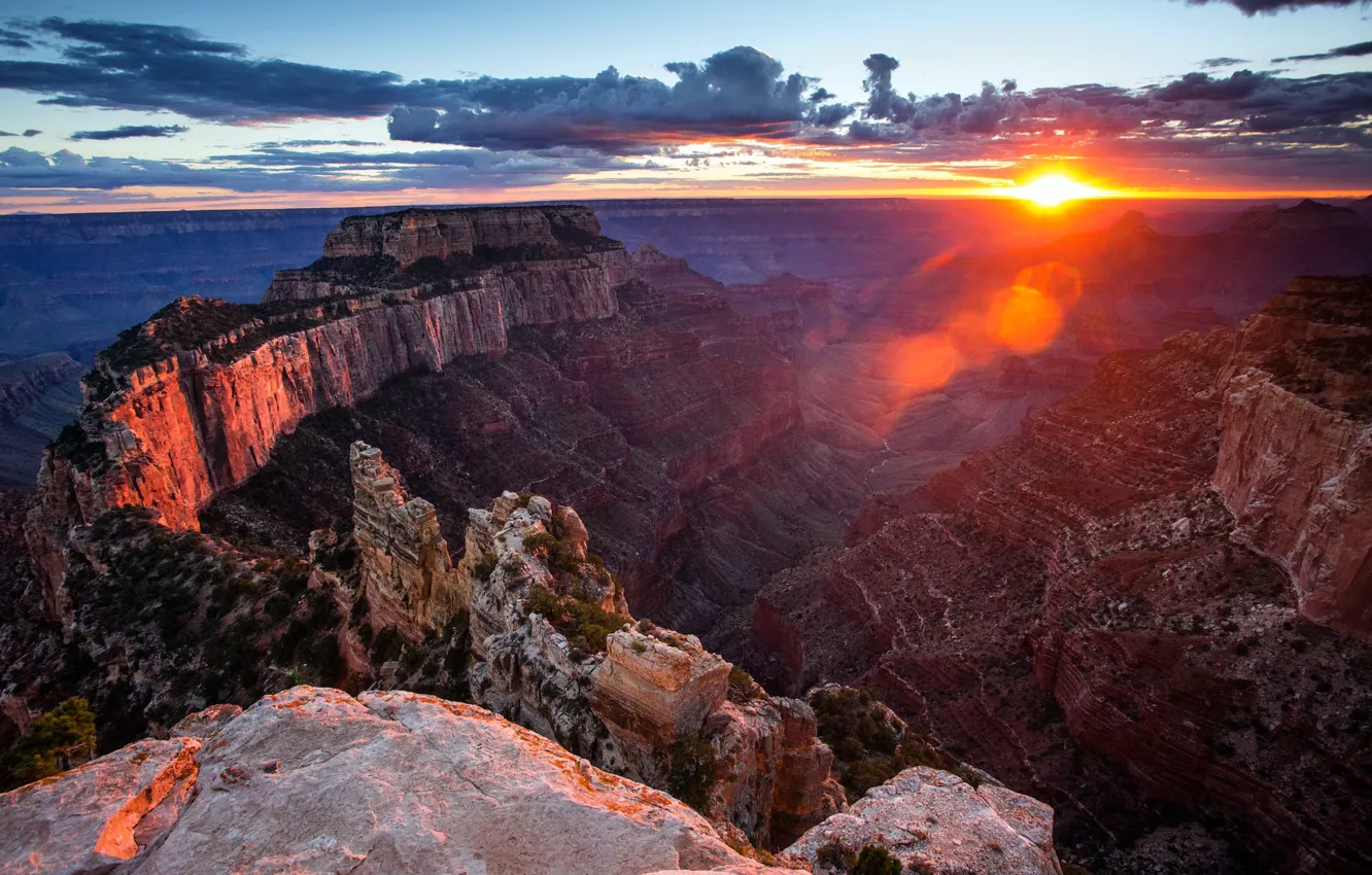 Фото обои закат, Grand Canyon, North Rim
