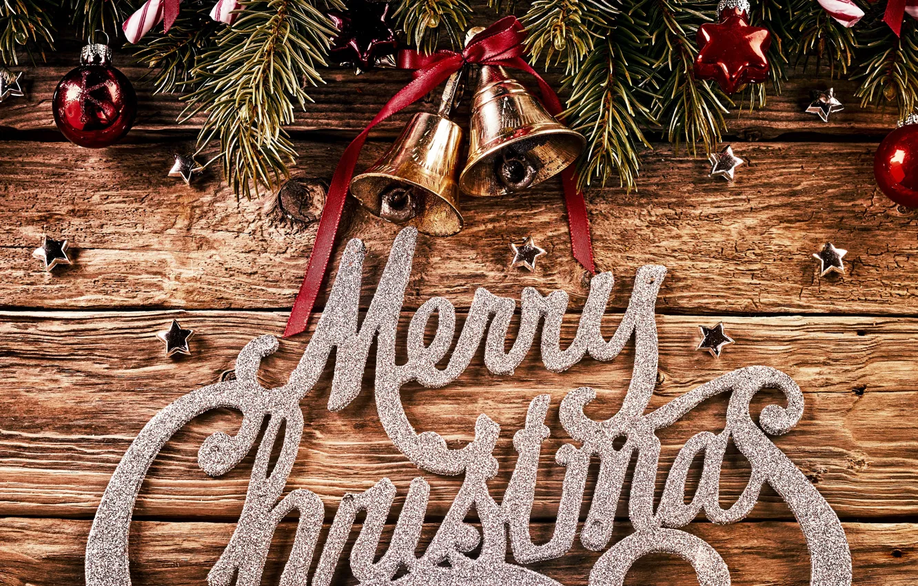 Фото обои украшения, шары, елка, Новый Год, Рождество, подарки, happy, колокольчики