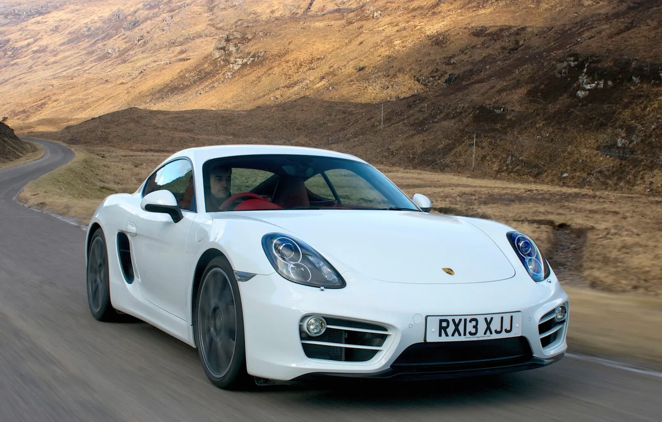 Фото обои дорога, car, машина, скорость, Porsche, Cayman, white