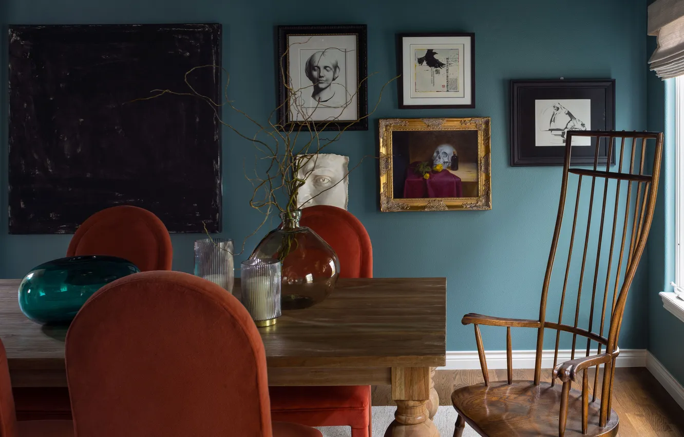 Фото обои дизайн, стиль, комната, интерьер, картины, столовая, Blue Dining Room Ideas for Calm Entertaining Space