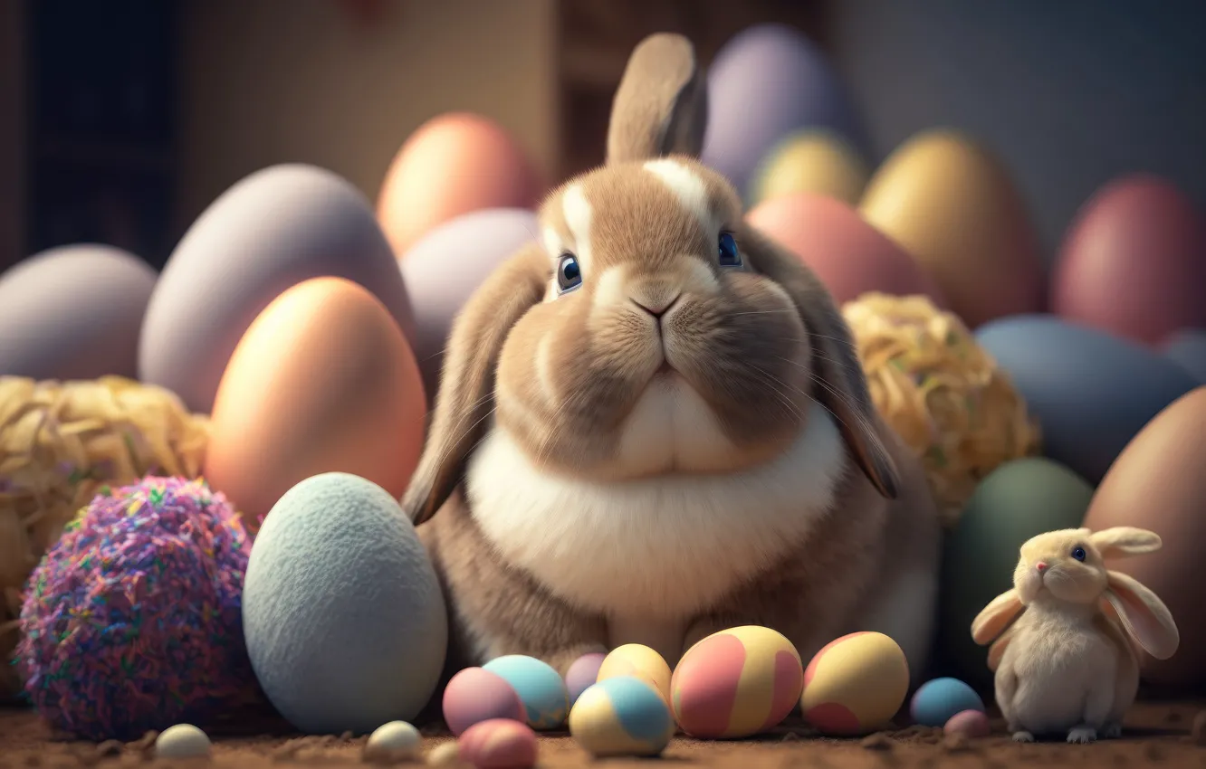 Фото обои яйца, colorful, кролик, Пасха, spring, Easter, eggs, bunny