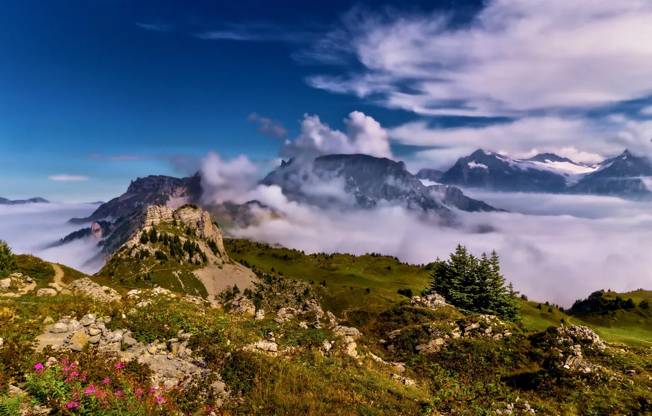 Фото обои облака, горы, Швейцария