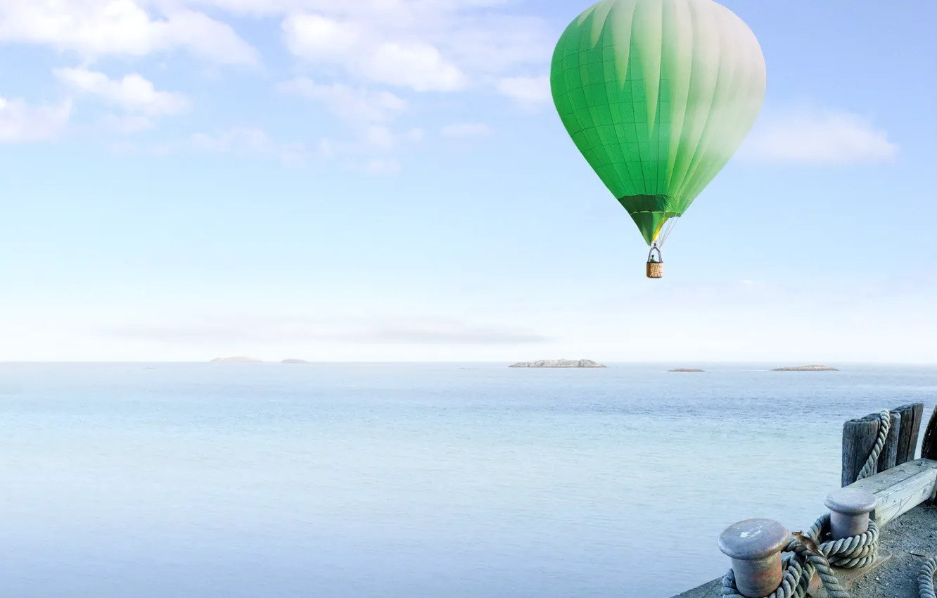 Фото обои море, воздушный шар