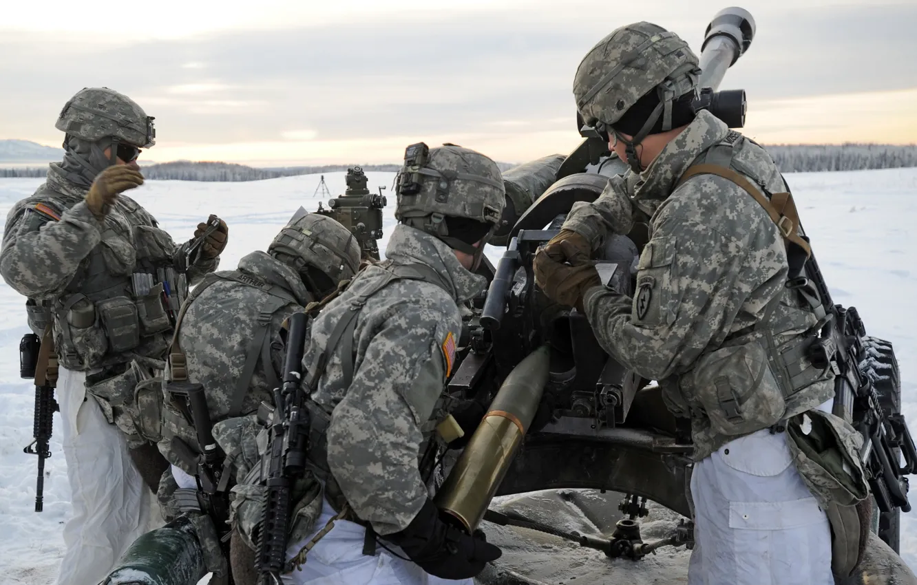 Фото обои 105mm, U.S. Army Alaska, artillerymen