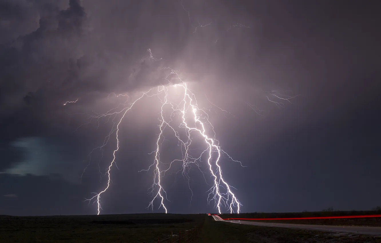 Фото обои дорога, молнии, буря, storm, road, lightning, Texas, зигзагообразная молния
