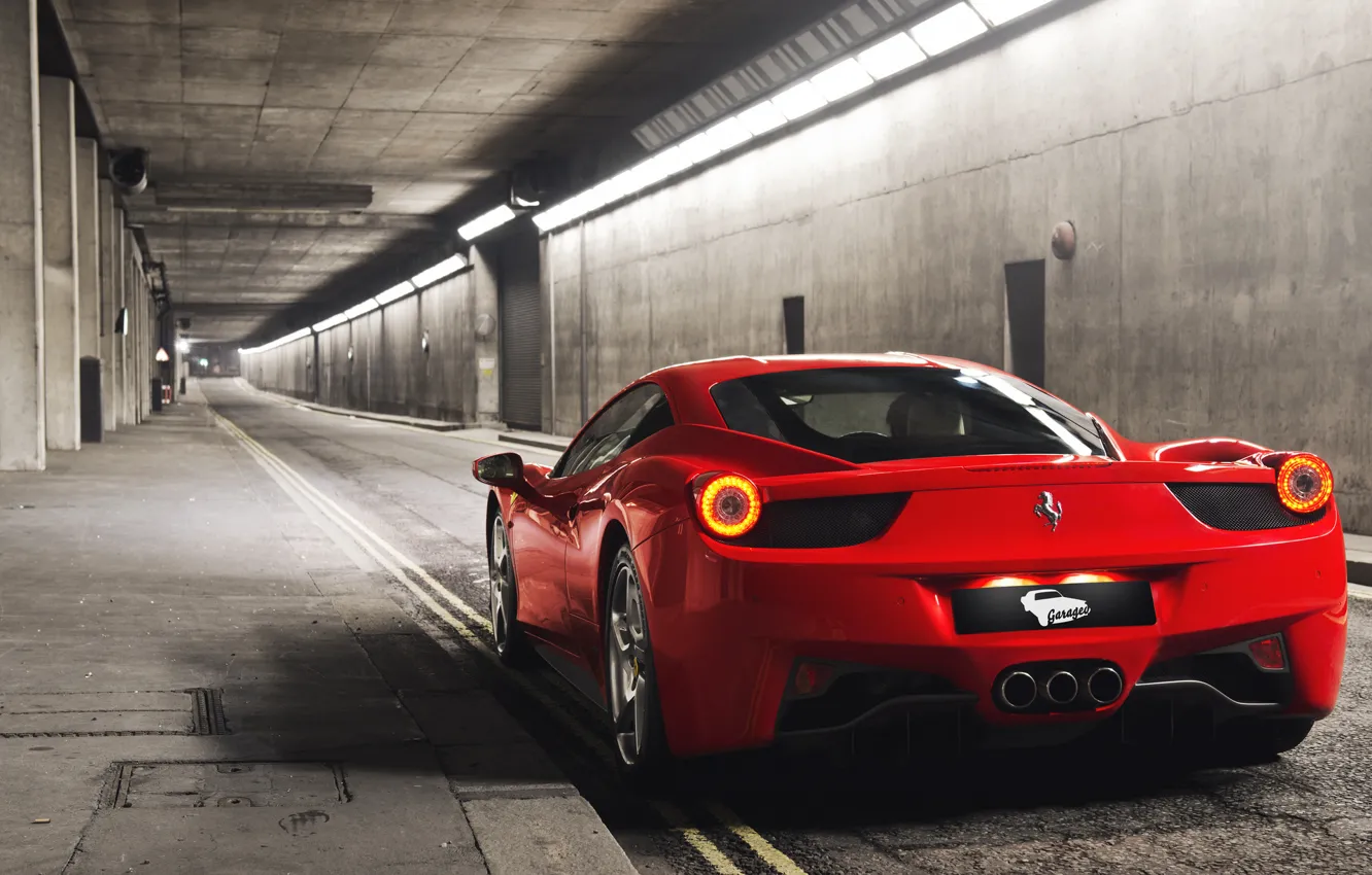 Фото обои красный, Ferrari, red, спорткар, феррари, 458, тунель, Italia