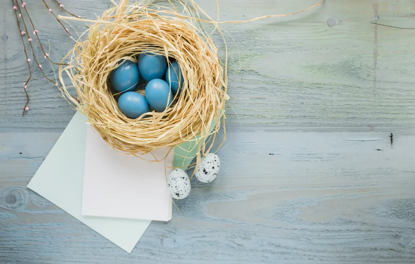 Фото обои ветки, бумага, яйца, пасха, гнездо, Праздник