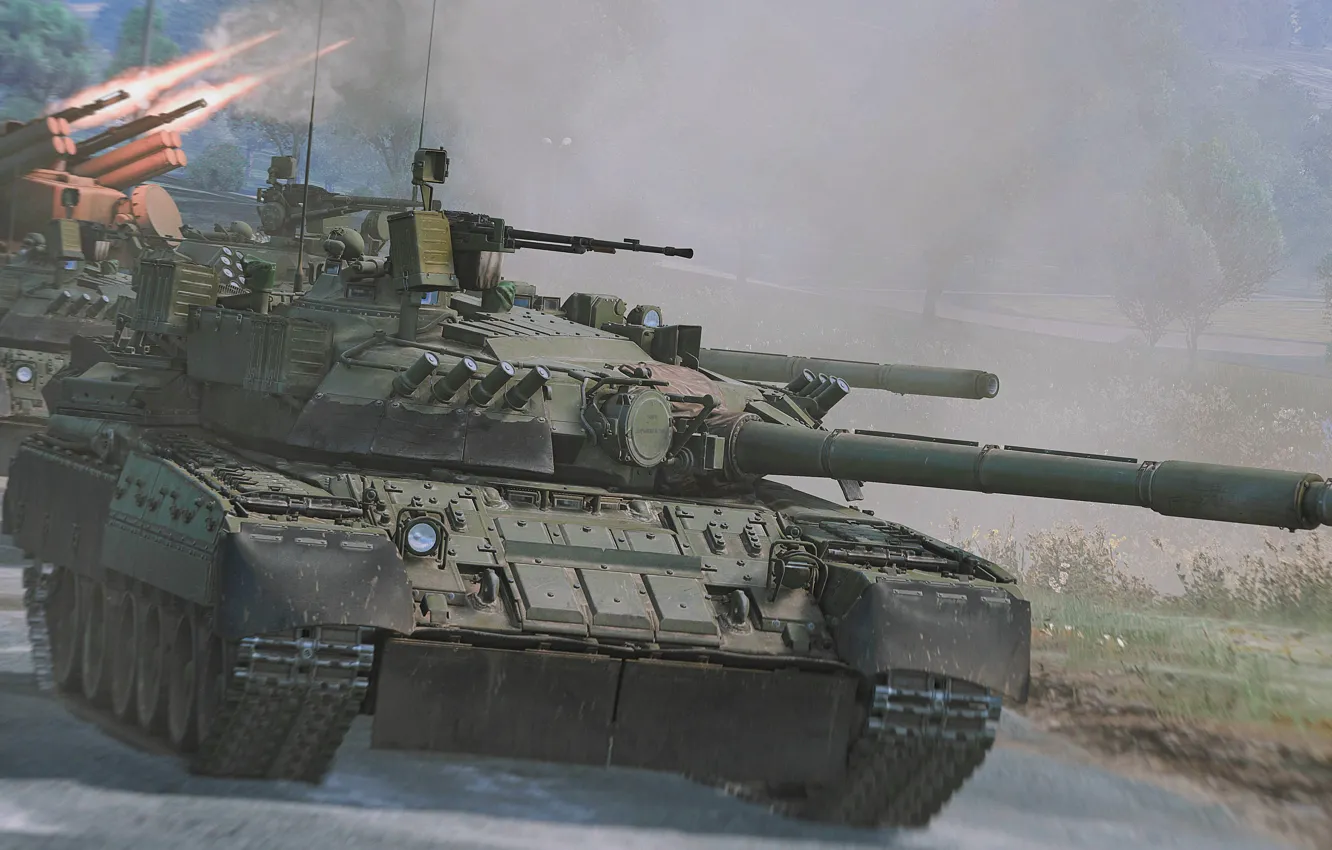 Фото обои Россия, Выстрел, Танки, Game, War Thunder, Gaijin Entertainment, ЗСУ, Т-80У
