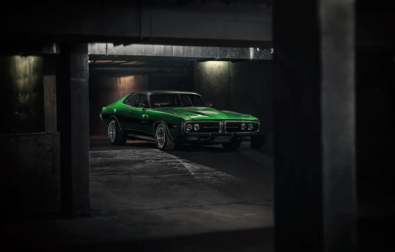 Фото обои Авто, Зеленый, Машина, Dodge, Charger, Dodge Charger, 1974, Mikhail Sharov