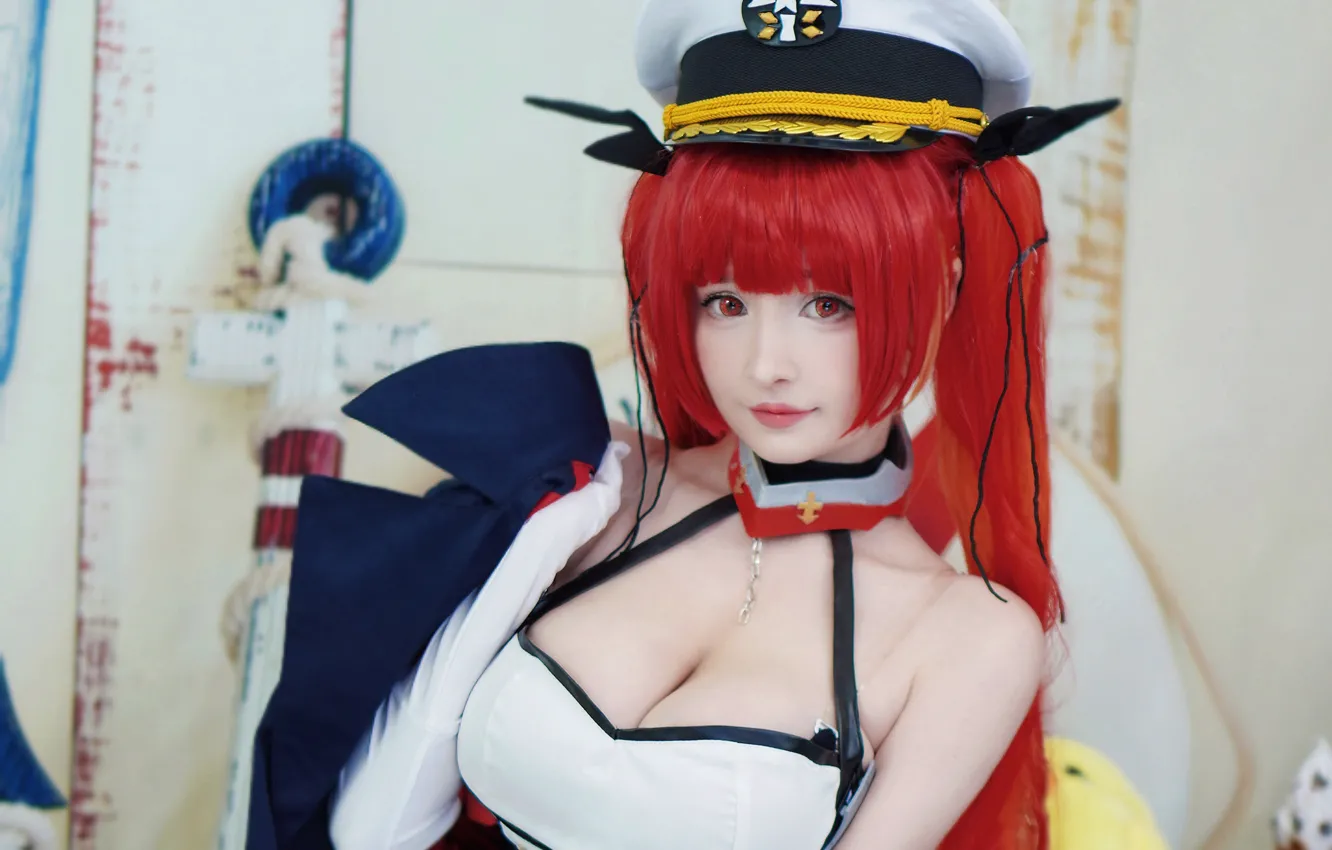 Фото обои girl, sexy, cleavage, blouse, red hair, long hair, boobs, beautiful