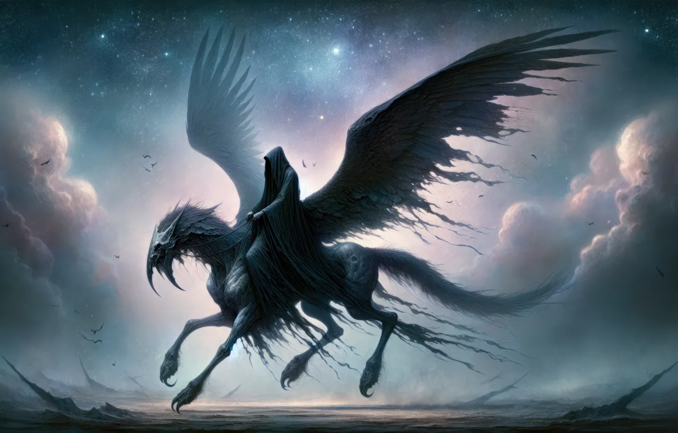 Фото обои flying, horse, reaper, grim