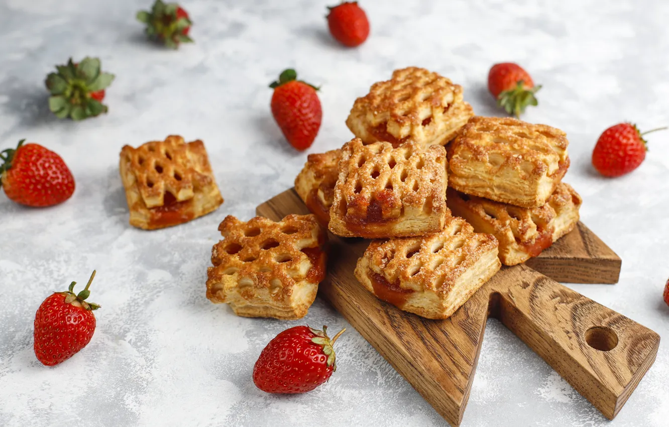 Фото обои ягоды, клубника, выпечка, тесто, слойка