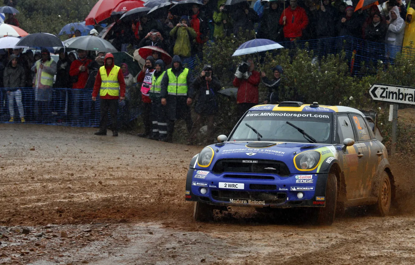 Фото обои Синий, Спорт, Люди, Дождь, Грязь, Mini Cooper, Rally, MINI