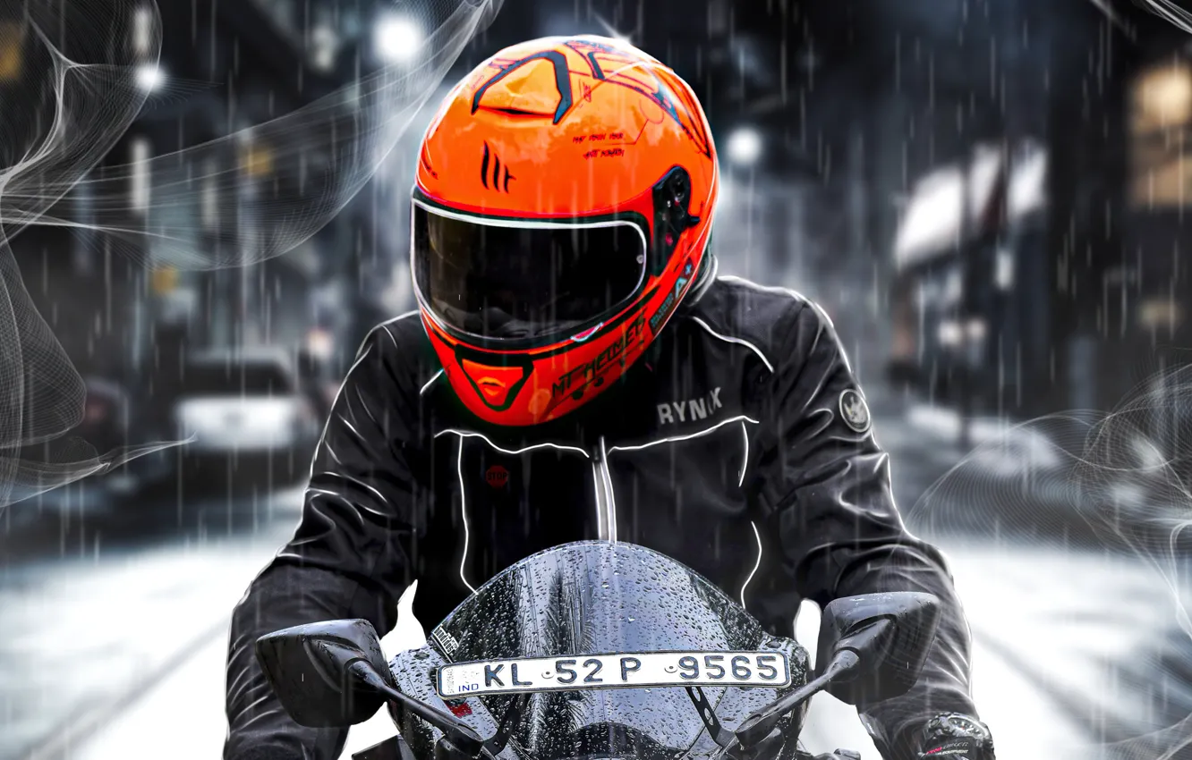Фото обои yamaha, helmet, bikes, Orange Helmet Biker