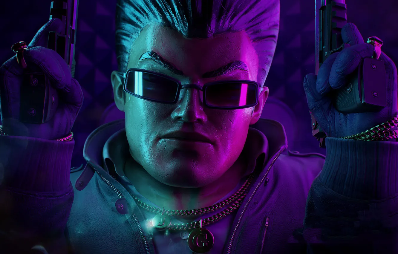 Фото обои мужик, очки, цепь, Saints Row: The Third