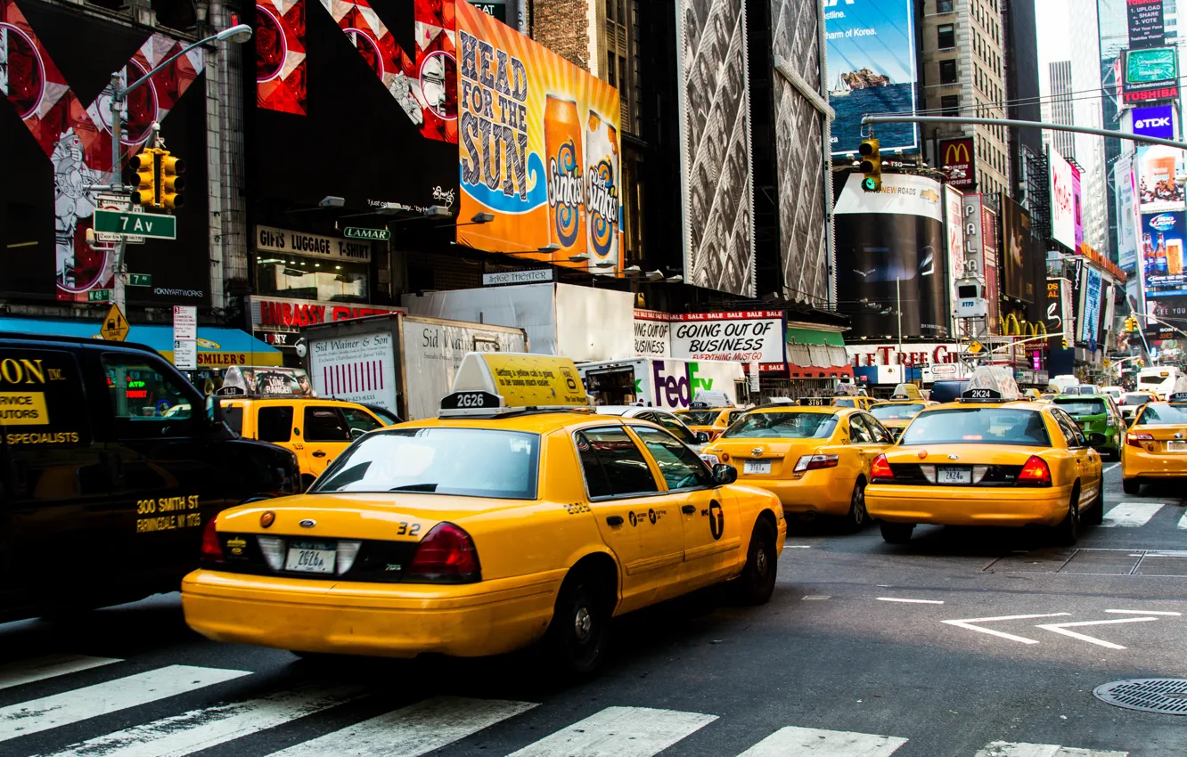 Фото обои USA, United States, New York, Manhattan, street, Yellow, screen, America