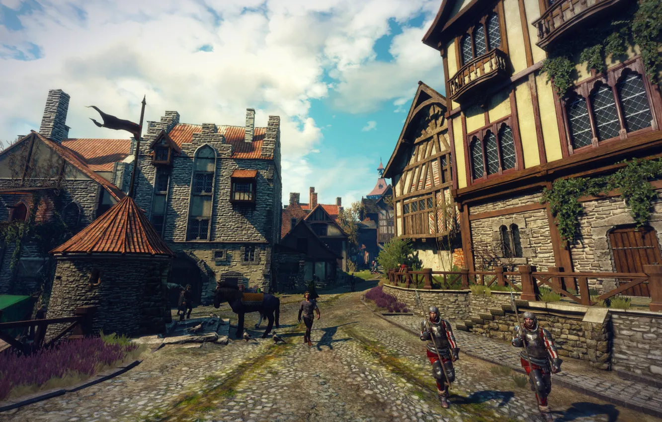 Фото обои дорога, город, солдаты, the witcher 3 wild hunt, Новиград