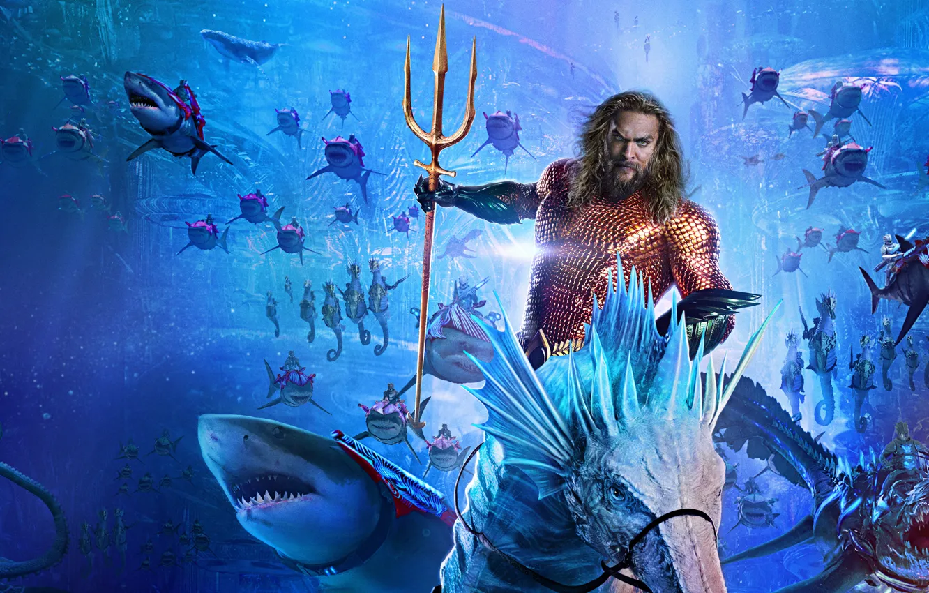 Фото обои США, Фэнтези, Подводный мир, Боевик, Jason Momoa, Джейсон Момоа, Warner Bros., Акулы