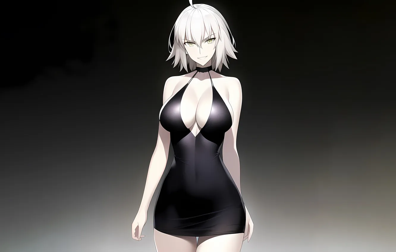 Фото обои girl, sexy, cleavage, dress, boobs, anime, beautiful, short hair
