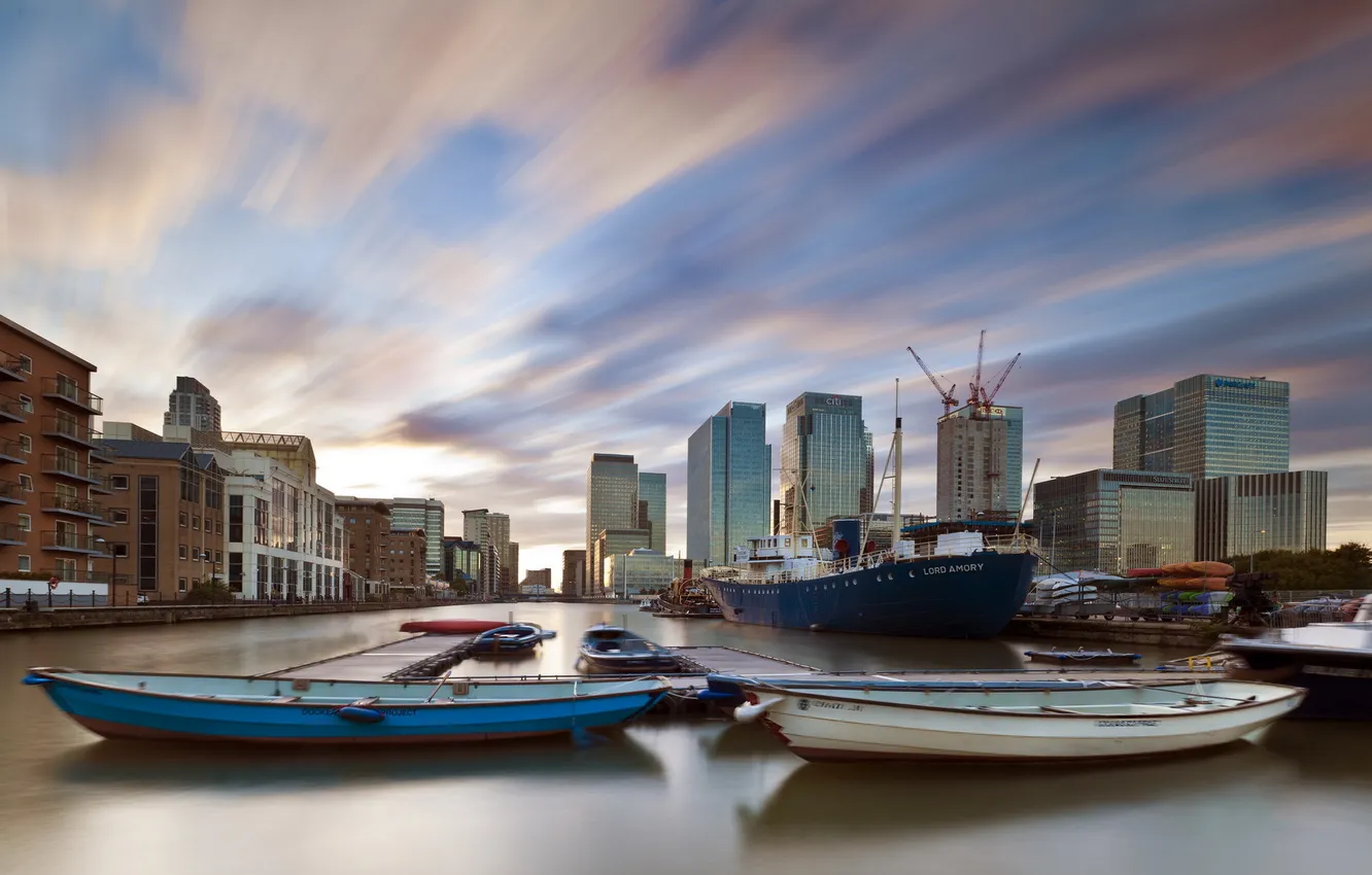Фото обои город, Лондон, лодки