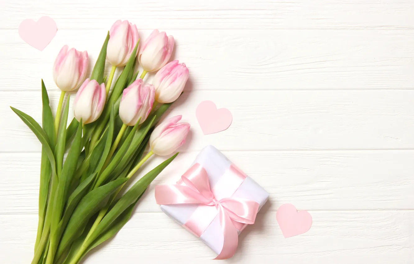 Фото обои любовь, цветы, подарок, романтика, букет, тюльпаны, love, pink