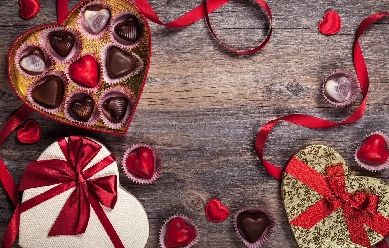 Фото обои романтика, шоколад, конфеты, лента, сердечки, love, rose, heart