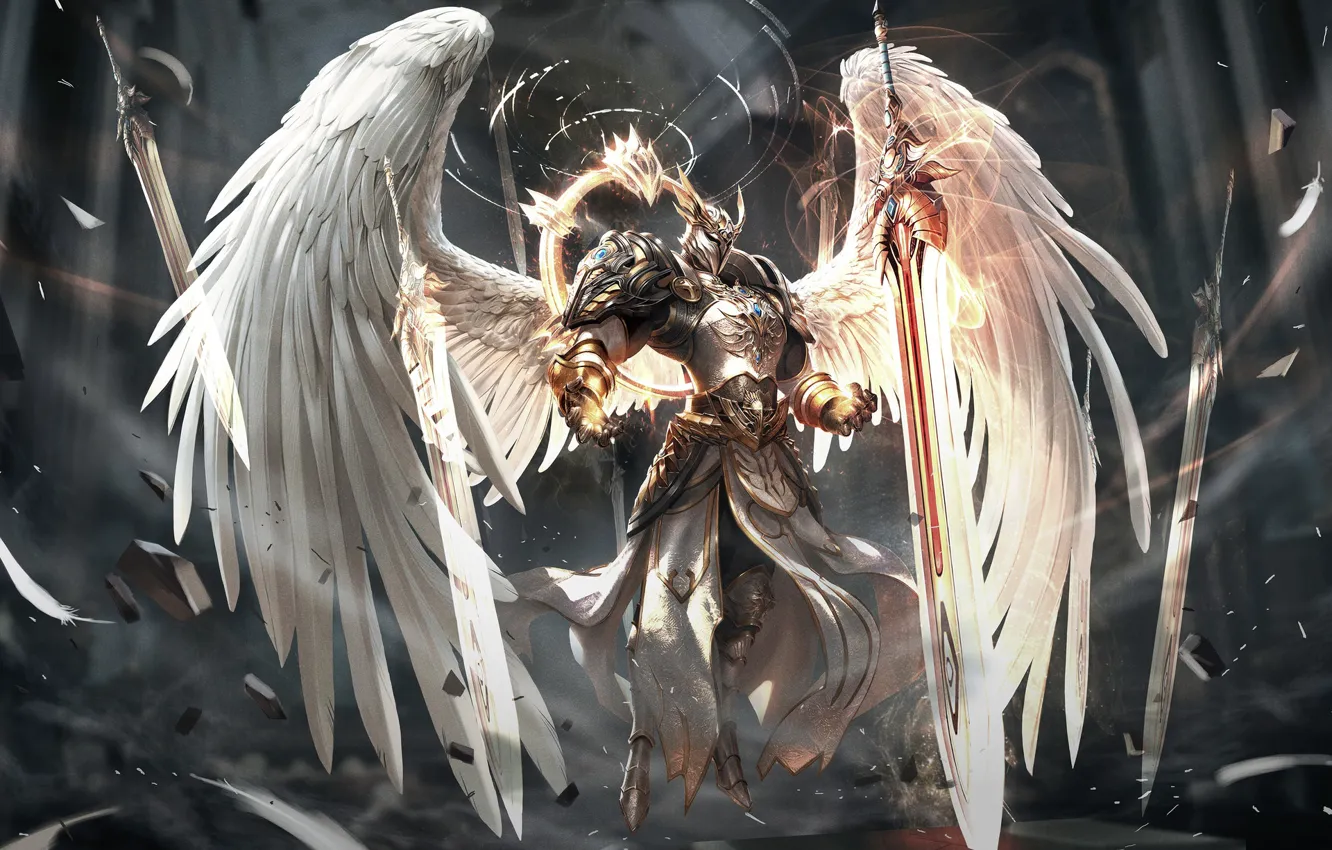 Фото обои Ангел, Меч, Крылья, Fantasy, Арт, Art, Angel, Sword