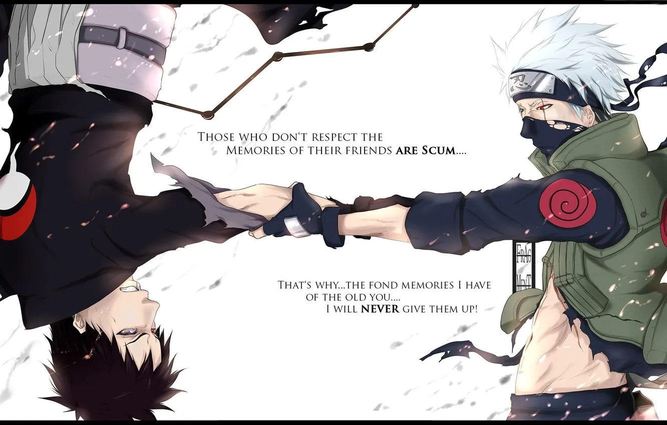 Фото обои Наруто, Naruto, art, Hatake Kakashi, Хатаке Какаши, Учиха Обито, Anger