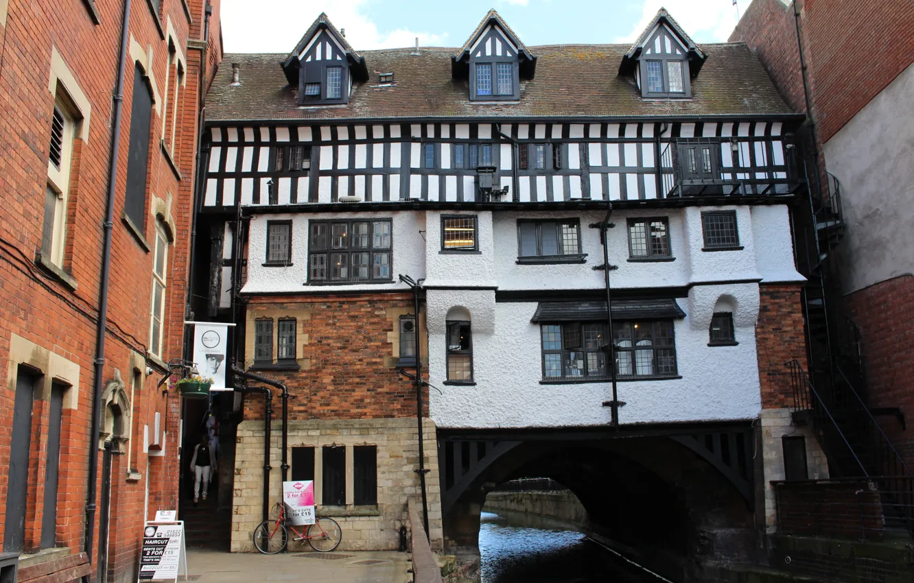 Фото обои Англия, Здания, Linkoln, River Witham, Город Линкольн, Река Витам, Cofee house