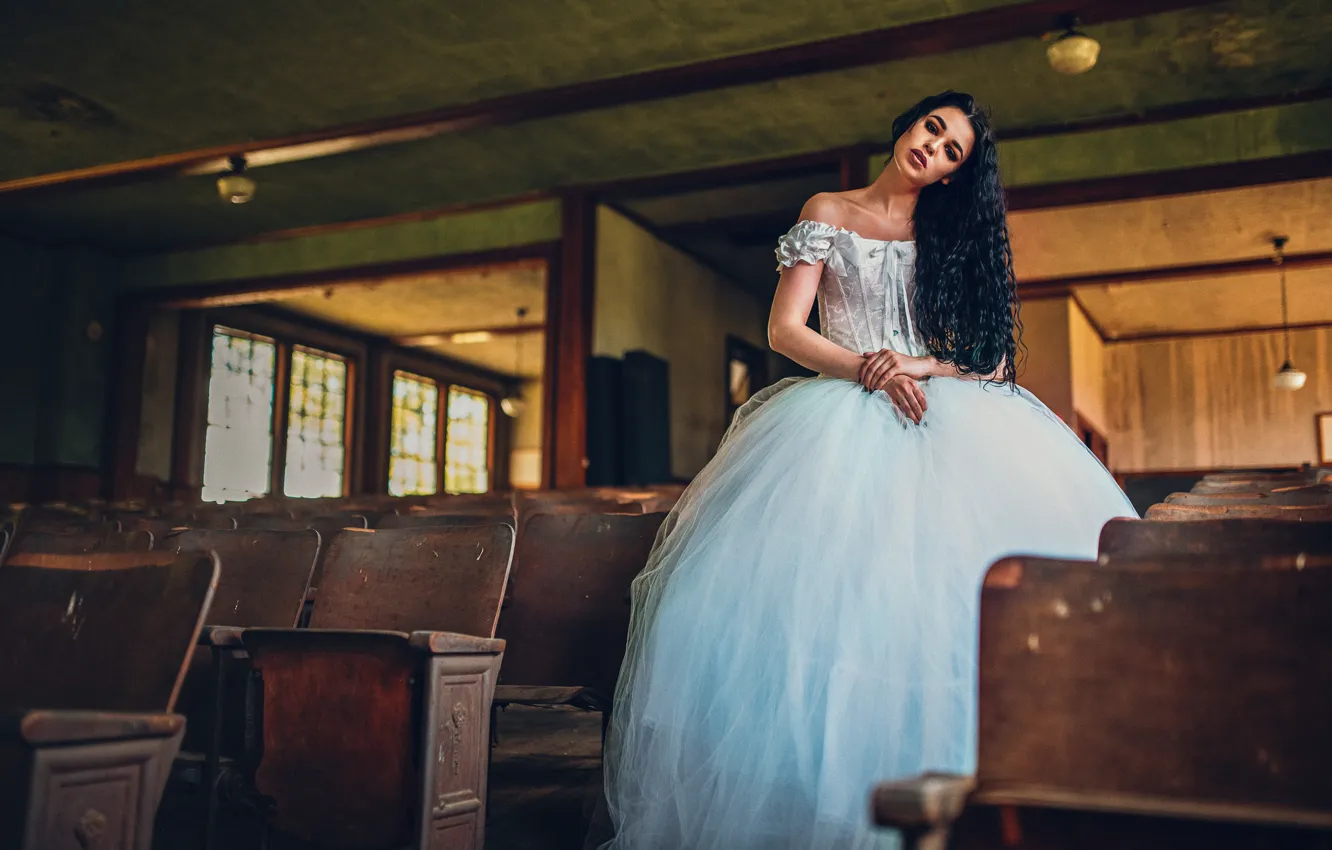 Фото обои девушка, стиль, невеста, кудри, свадебное платье