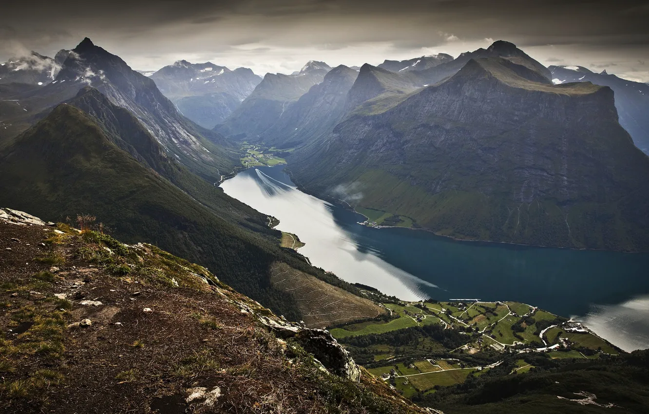 Фото обои горы, Норвегия, фьорд