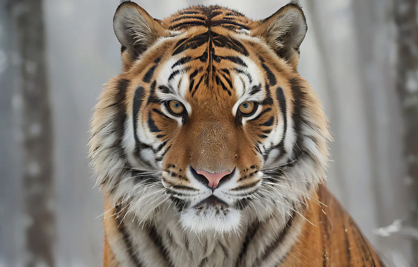 Фото обои wallpaper, forest, tiger, winter, background, snow, predator, blur