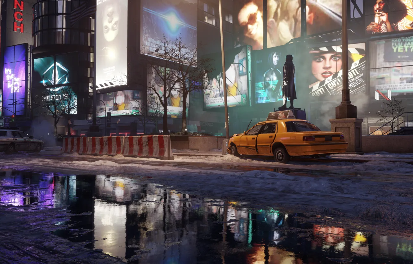 Фото обои ночь, город, огни, улица, разруха, Tom Clancy's, The Division