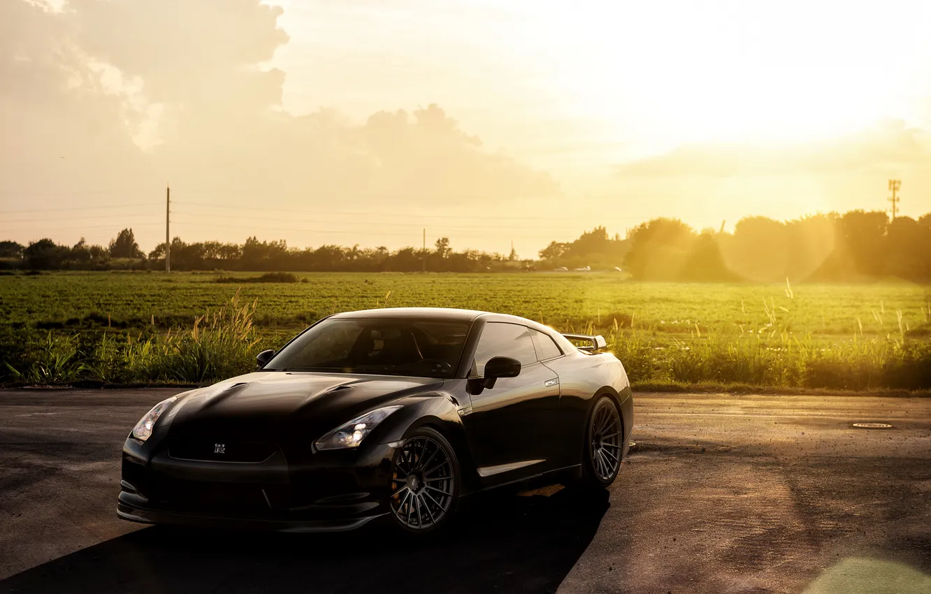 Фото обои car, black, ниссан, автообои, nissan gt-r