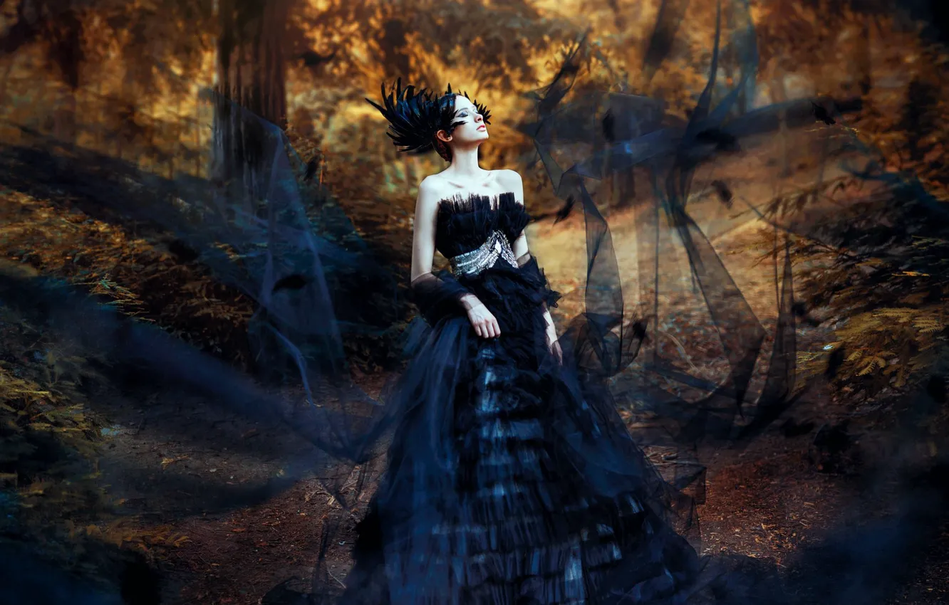 Фото обои лес, стиль, модель, платье, Ronny Garcia, Aileen Zygier, Black swan