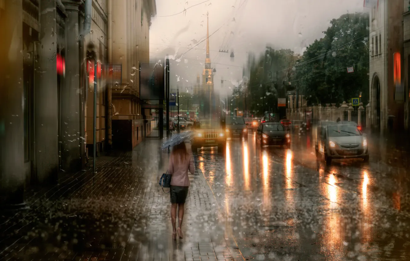 Фото обои осень, дождь, Санкт-Петербург