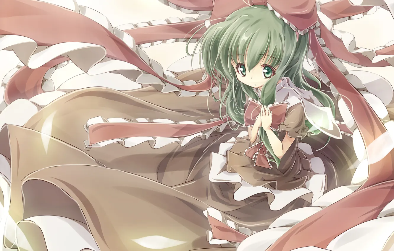 Фото обои удивление, девочка, touhou, art, kagiyama hina, itsutsuki, руки на сердце