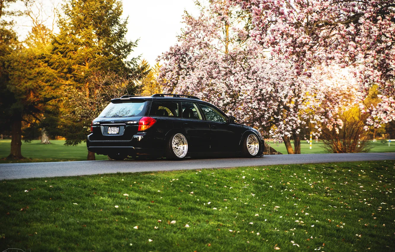 Фото обои весна, Subaru, black, субару, stance, Outback