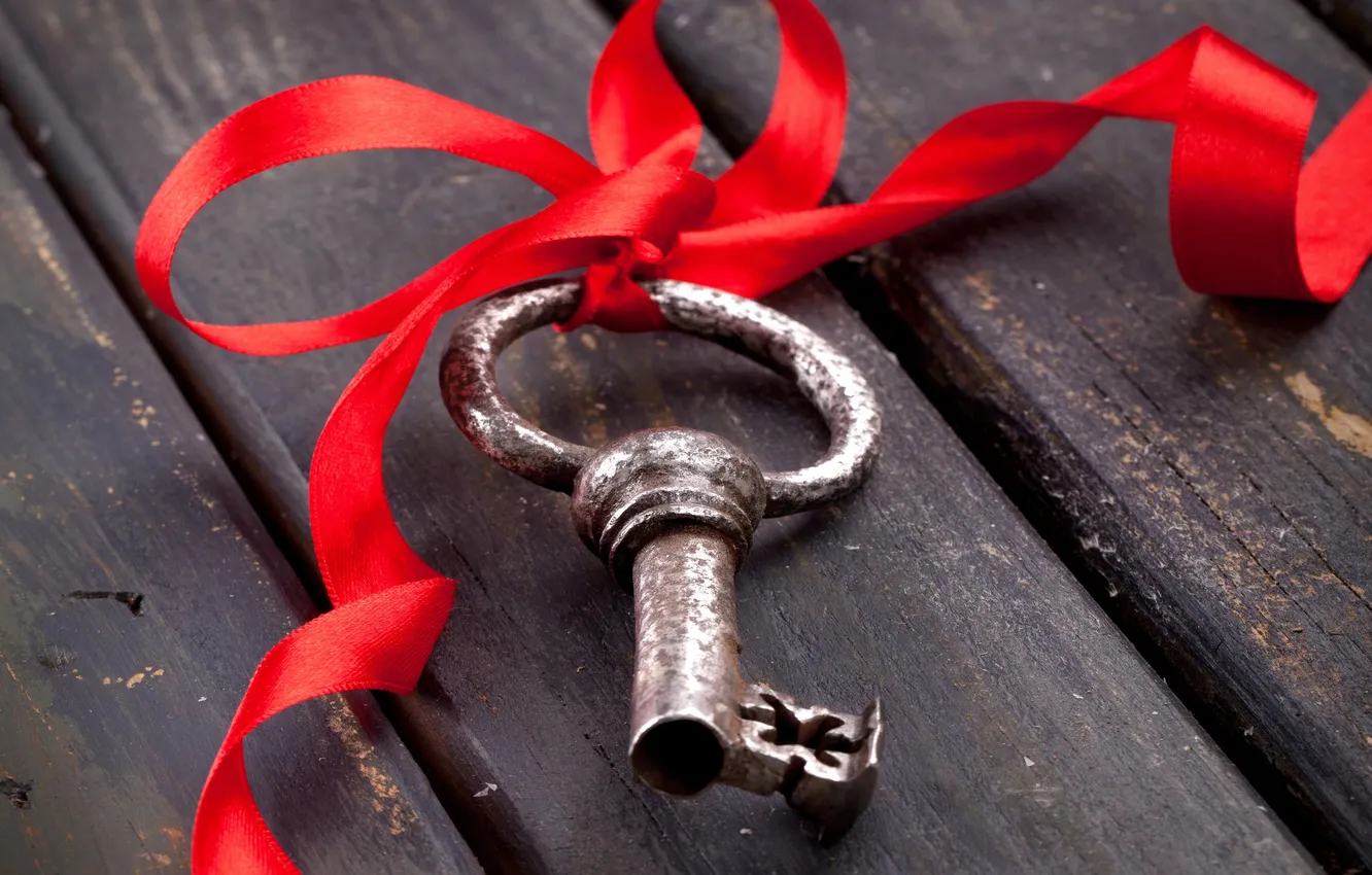 Фото обои ключ, wood, key, ribbon
