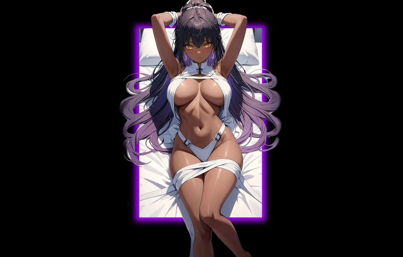 Фото обои girl, hot, sexy, cleavage, boobs, anime, brown, pretty