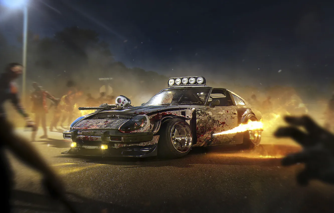 Фото обои Halloween, Zombie, Fire, Datsun, Tuning, Future, 240Z, by Khyzyl Saleem