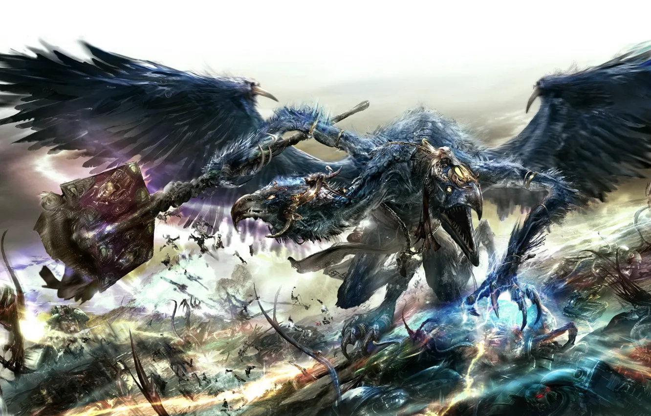 Фото обои демон, битва, хаос, космодесант, Warhammer 40k, lord of change, тзинч, Tzeentch