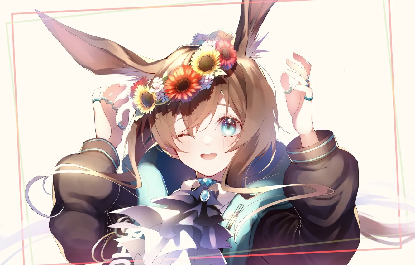 Фото обои девушка, венок, Arknights, Amiya, ушщки