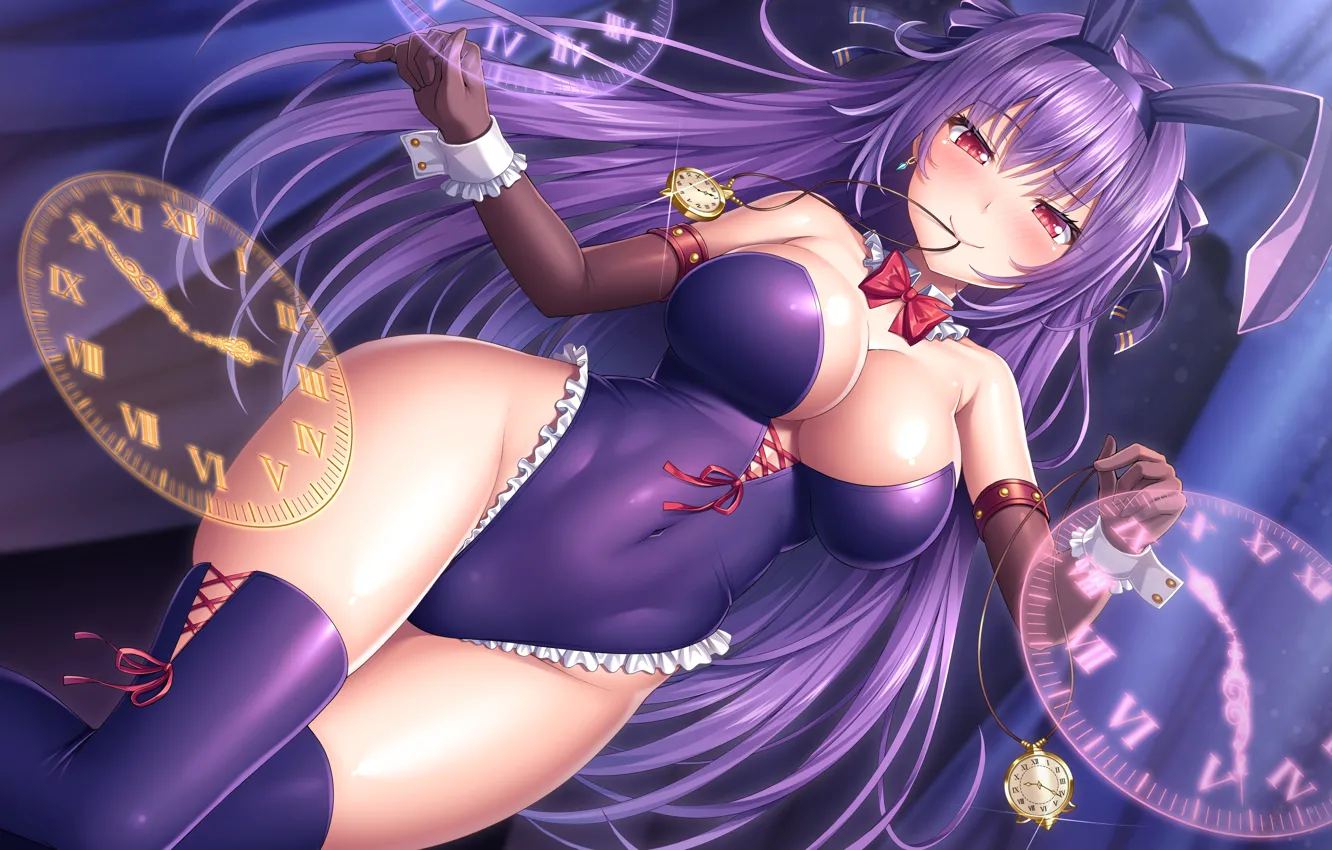 Фото обои girl, sexy, cleavage, thighhighs, long hair, legs, boobs, anime