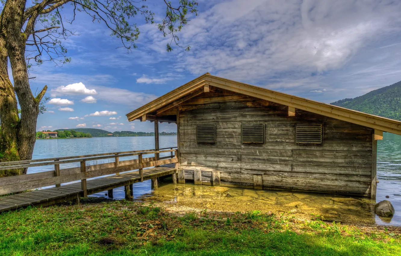 Фото обои Германия, Бавария, лодочный домик, озеро Тегернзе, Бад-Висзе