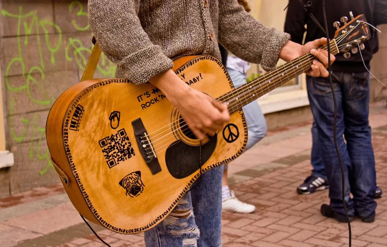 Фото обои музыка, улица, гитара