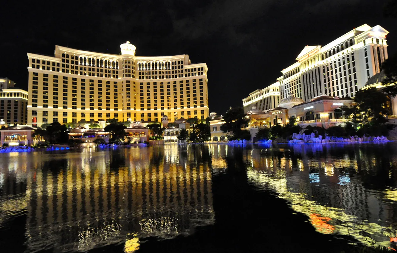 Фото обои ночь, огни, Лас-Вегас, США, отель, Невада, казино, Caesars Palace