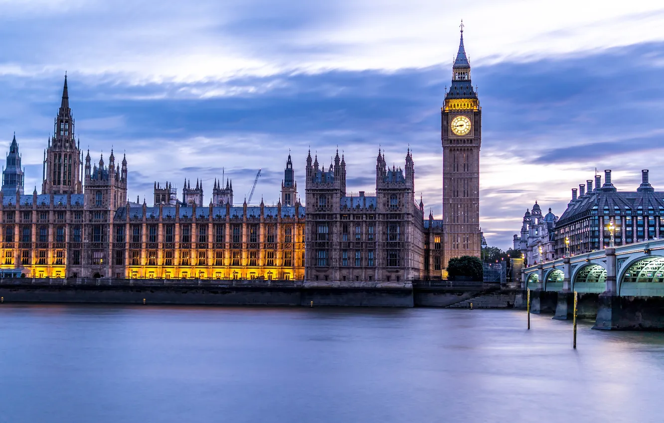 Фото обои Лондон, Великобритания, Биг-Бен, London, Big Ben, United Kingdom, Thames River, река Темза