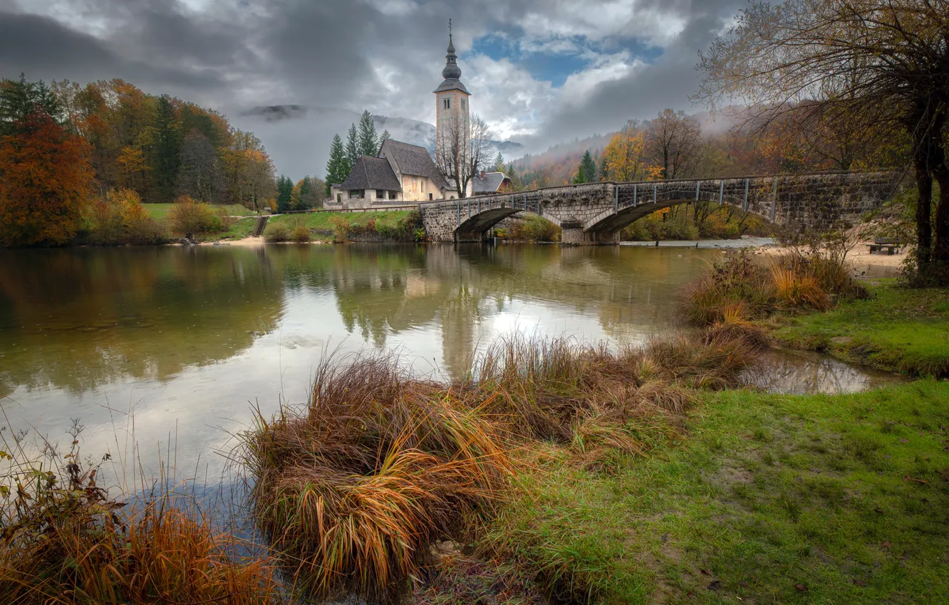 Фото обои Slovenia, Bohinj Lake, Cerkev sv. Janeza Krstnika